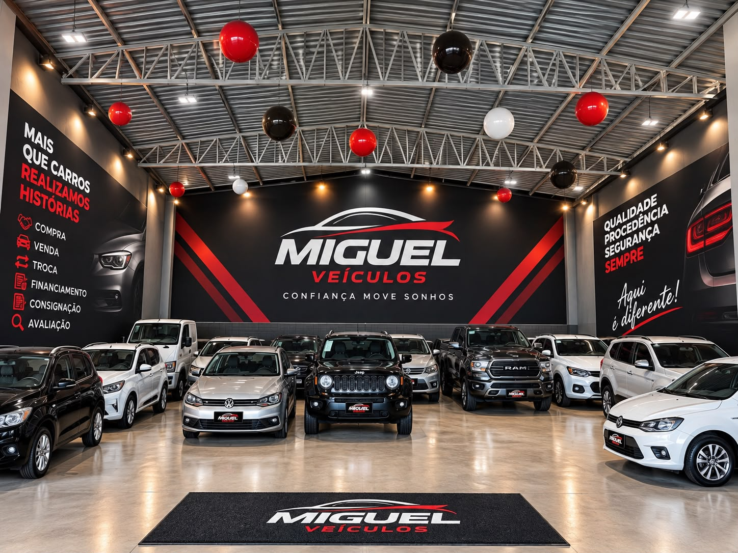 Showroom da Miguel Veículos com veículos em exposição